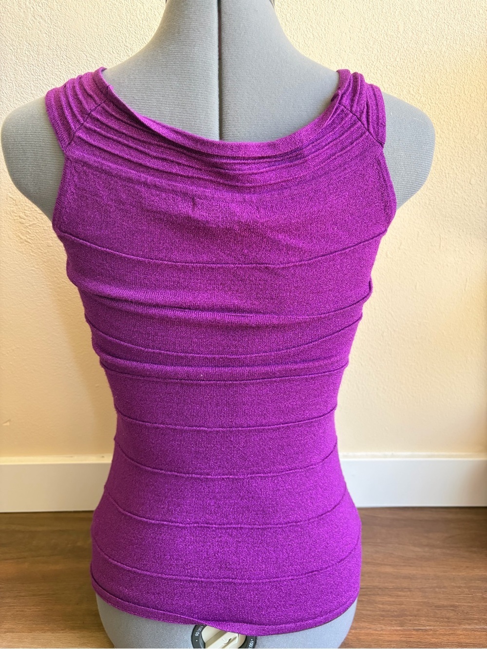 Rampage Y2K Purple Bandage Knit Tank Top Ruched V-Neck Fitted Stretch Clubwear - Picture 4 of 10